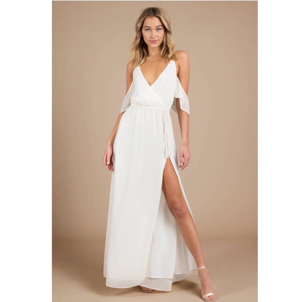 White/ ivory low back, front slit, maxi dress
